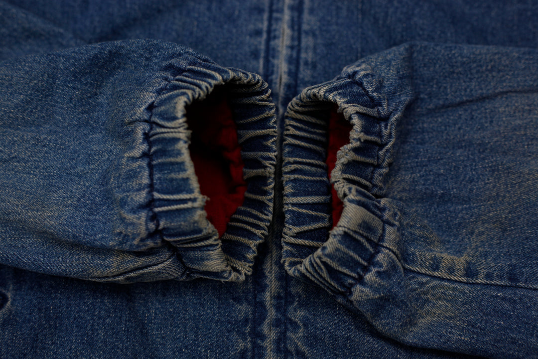 Vintage 90s Polo Ralph Lauren Distressed Denim Zip Harrington Jacket With Red Lining