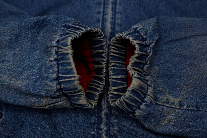 Vintage 90s Polo Ralph Lauren Distressed Denim Zip Harrington Jacket With Red Lining