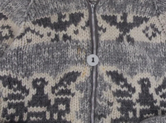 Vintage Knit Sweater 1970s Wool Thick Cowichan Knit Zip Sweater