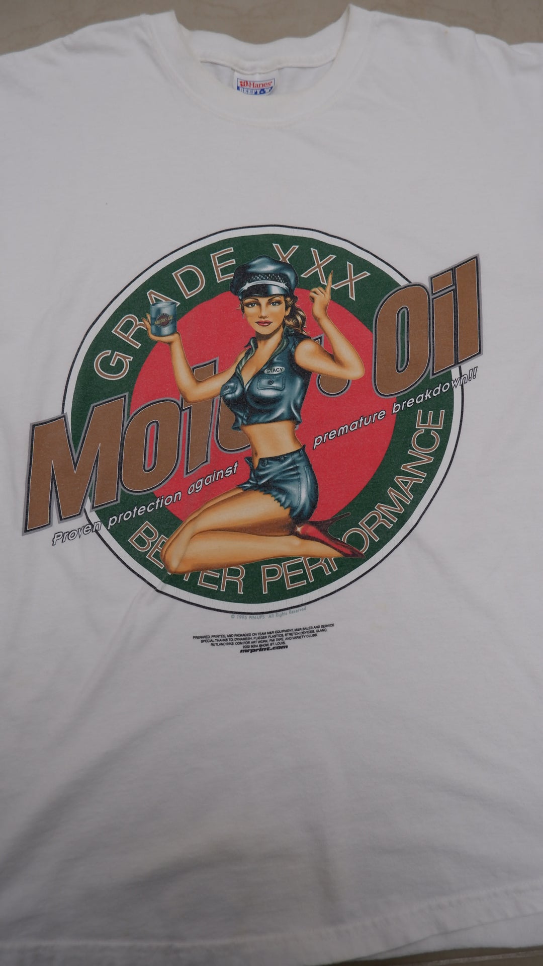 Vintage Hanes 1996 Pin-Ups Moto Oil Grade XXX T-Shirt