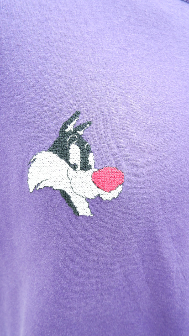 Vintage Jerzees Sylvester The Cat Cross Stitch Logo T-Shirt