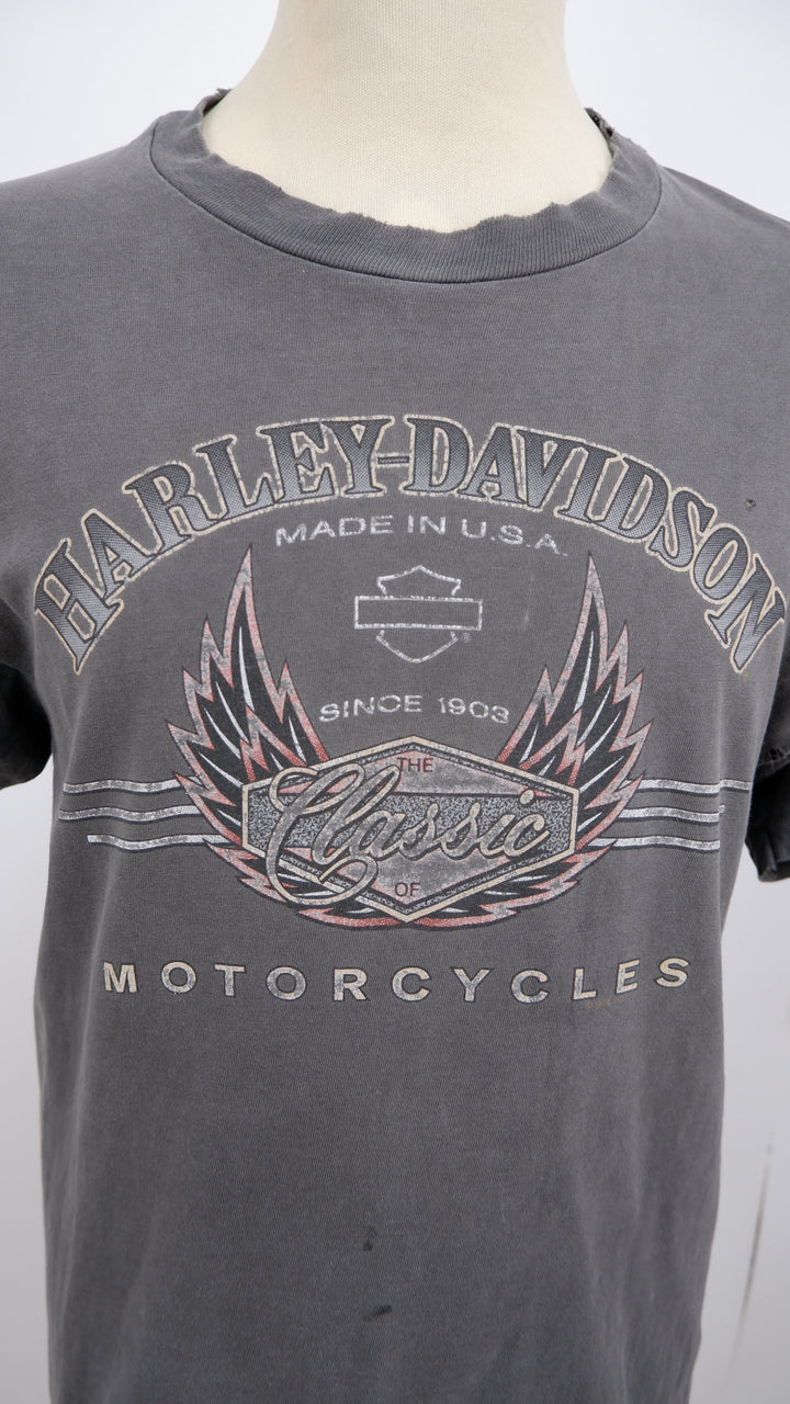 Vintage Harley Davidson Goulet Ontario Canada T-Shirt Single Stitch Made In USA Distressed