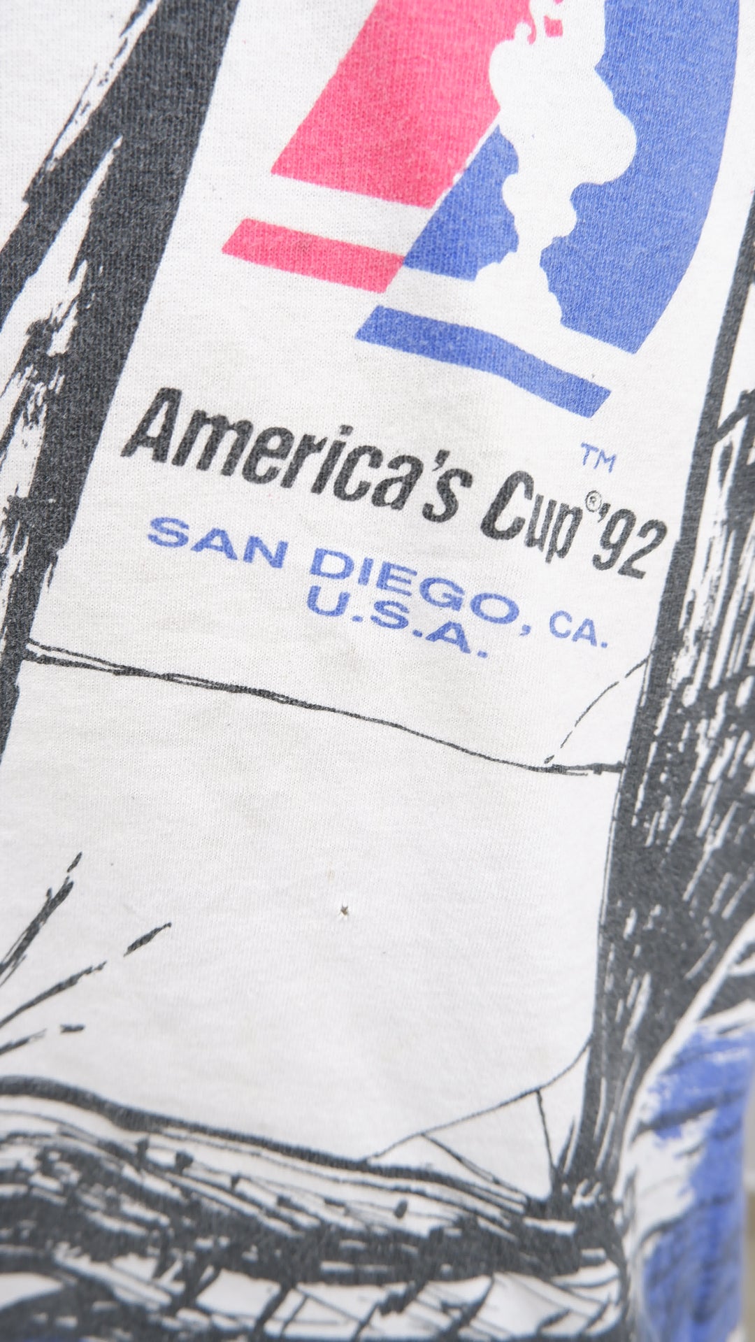 Vintage 92 San Diego CA America's Cup All Over Print Single Stitch T-Shirt Made In USA