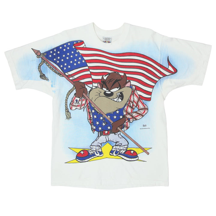 1995 Vintage Tazmanian Devil USA Flag T-Shirt Made in USA White L