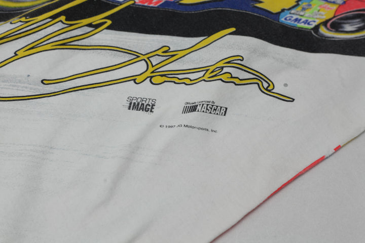 1997 Vintage Jeff Gordon Nascar AOP Racing T-Shirt Made in USA White L - Migration_T-Shirts - B2G1, Category_Default Category/VINTAGE, Category_Default Category/VINTAGE/MEN - detail view
