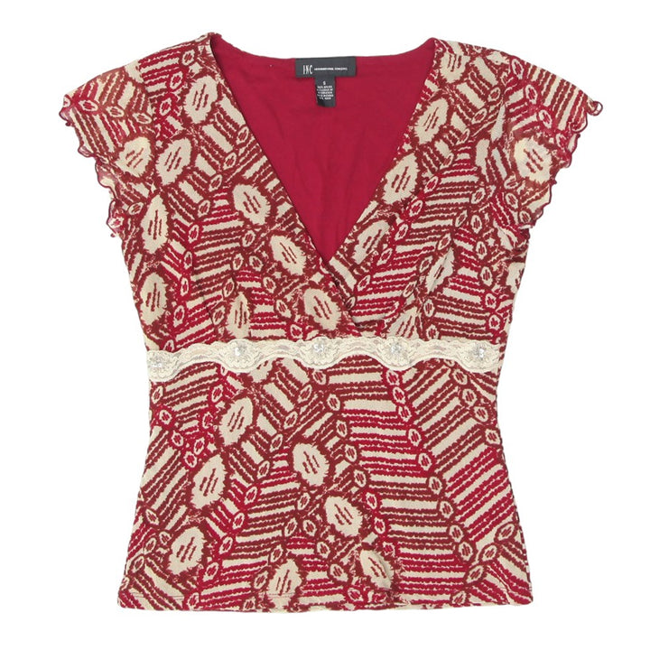 Y2K Overlap Neck Printed Top