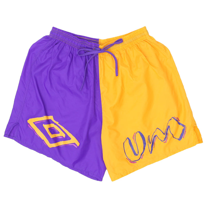 Vintage Umbro Purple/Yellow Nylon Shorts Made in USA - Migration_Shorts - B2G1, Category_Default Category/VINTAGE, Category_Default Category/VINTAGE/MEN