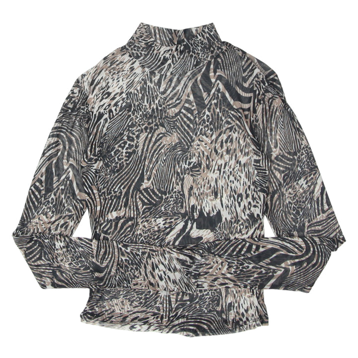 Y2K Mesh Animal Print Long Sleeve Top