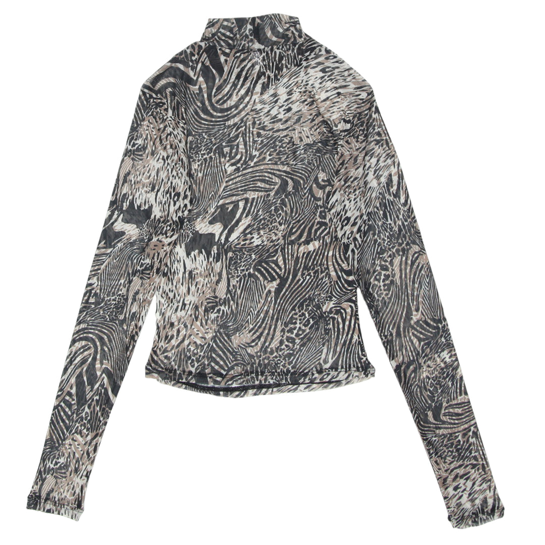 Y2K Mesh Animal Print Long Sleeve Top