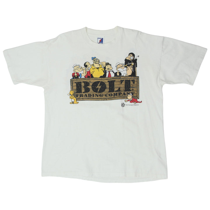 1993 Vintage Popeye Bolt Trading T-Shirt Single Stitch Made in USA White XL