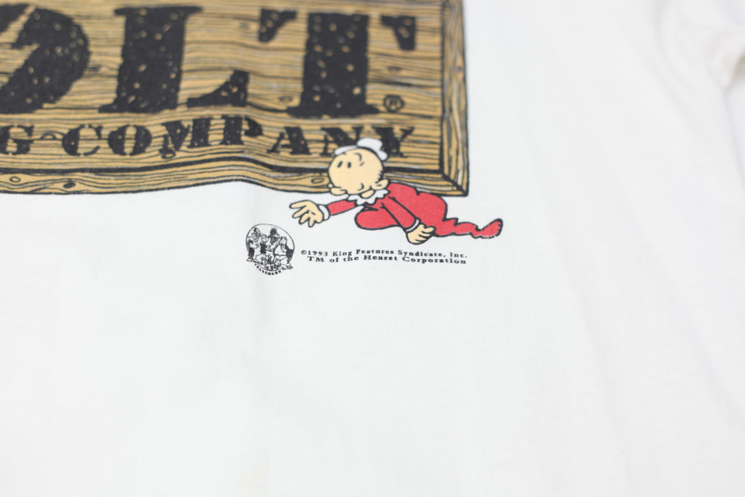 1993 Vintage Popeye Bolt Trading T-Shirt Single Stitch Made in USA White XL