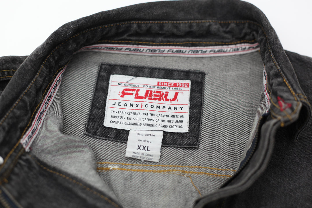 Vintage Fubu Full Zip Denim Jacket Washed Black