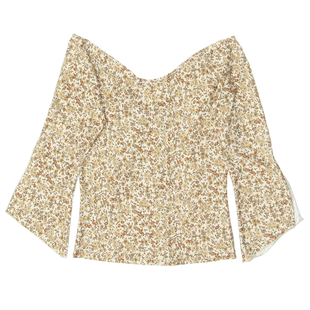 Y2K Floral V-Neck Quarter Sleeve Top
