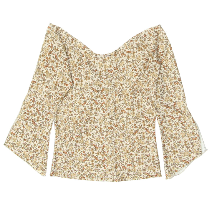 Y2K Floral V-Neck Quarter Sleeve Top