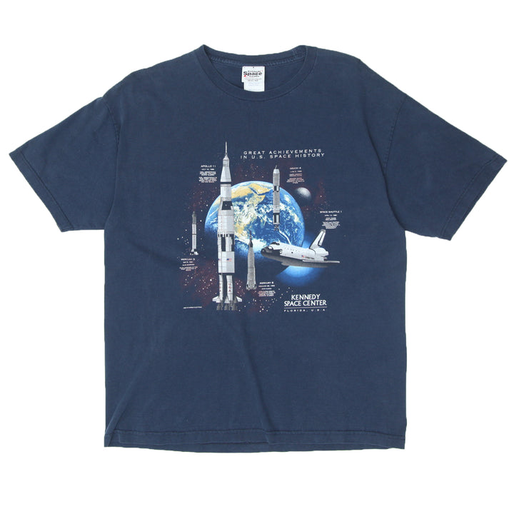 Vintage Kennedy Space Center Achievements In U.S Space T-Shirt Navy Blue XL