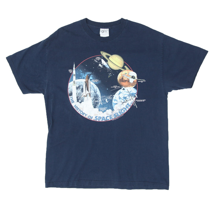 1998 Vintage The History of Space Flight T-Shirt Navy Blue Cotton Expressions XL - Migration_T-Shirts - B2G1, Category_Default Category/VINTAGE, Category_Default Category/VINTAGE/MEN