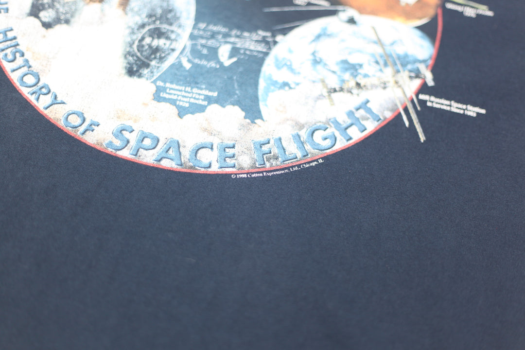 1998 Vintage The History of Space Flight T-Shirt Navy Blue Cotton Expressions XL - Migration_T-Shirts - B2G1, Category_Default Category/VINTAGE, Category_Default Category/VINTAGE/MEN - detail view