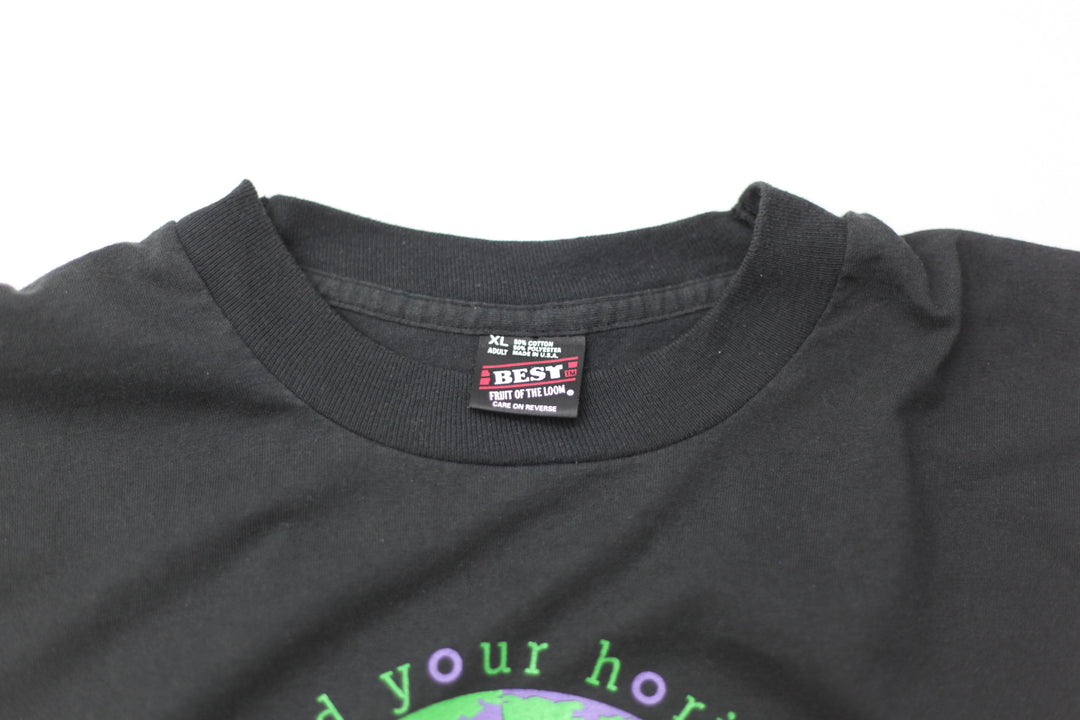 Vintage Fruit of the Loom 'Expand your Horizons' S.Stitch T-shirt Black XL - Migration_T-Shirts - B2G1, Category_Default Category/VINTAGE, Category_Default Category/VINTAGE/MEN - back view