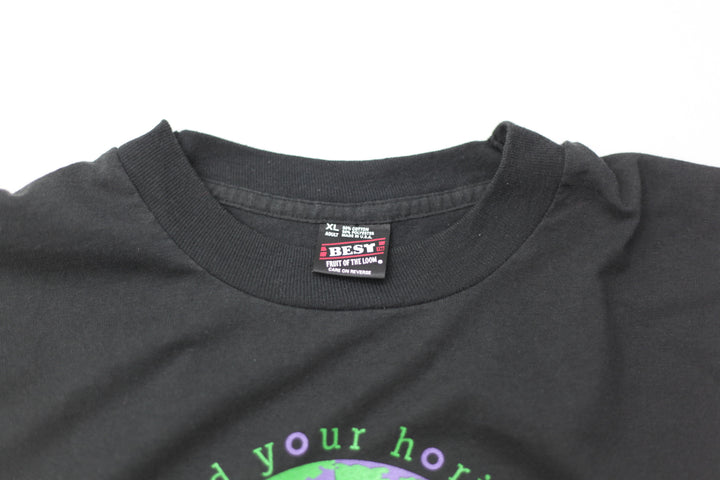 Vintage Fruit of the Loom 'Expand your Horizons' S.Stitch T-shirt Black XL - Migration_T-Shirts - B2G1, Category_Default Category/VINTAGE, Category_Default Category/VINTAGE/MEN - back view