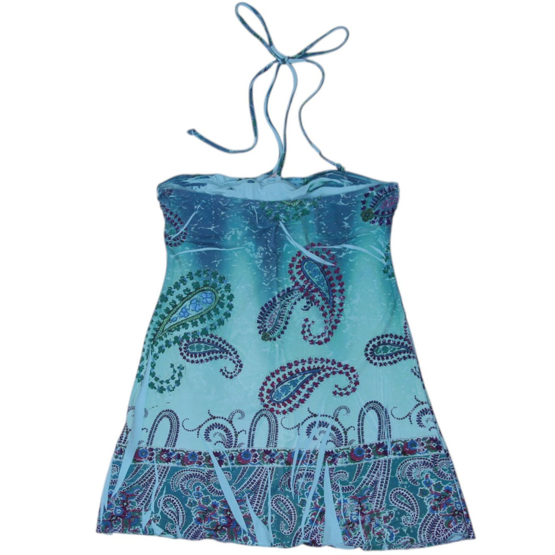 Y2K Ladies Blue Paisley Pattern  Halter Top Size S