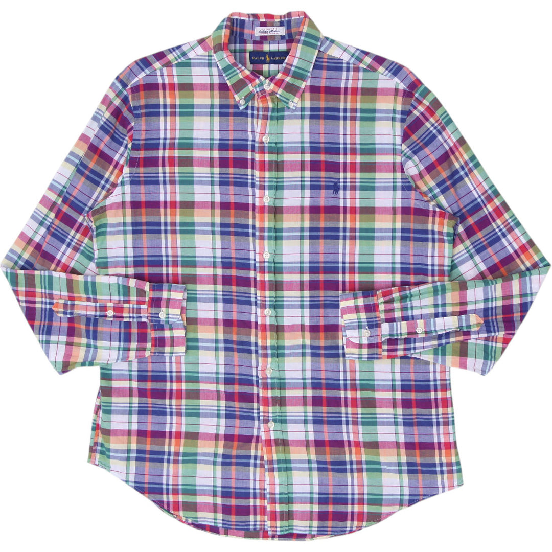 Mens Ralph Lauren Madras Multi Color Plaid Long Sleeve Shirt Size L