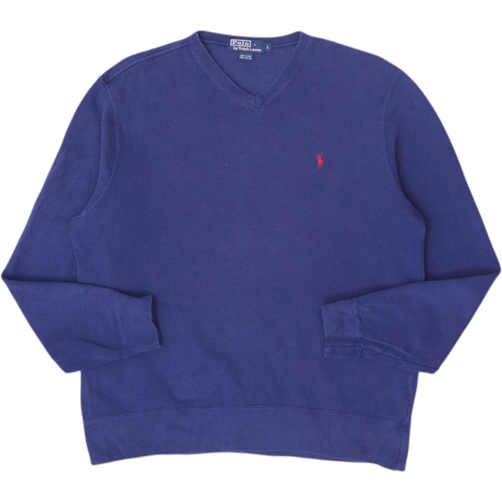 Vintage Mens Ralph Lauren V-Neck Sweatshirt Navy Knitwear Polo Logo Size L | Migration_Jumper & Knitwear RL C | Fashion Rerun