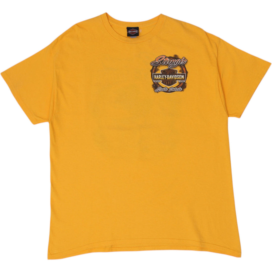 Mens Harley Davidson Sturgis South Dakota Back Skull Tee Mustard Yellow Size XL