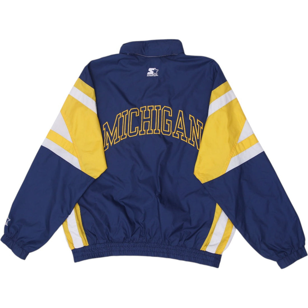 Vintage 90s Starter Michigan Wolverines NCAA Jacket Navy Yellow L | Migration_Jackets - Side View | Fashion Rerun