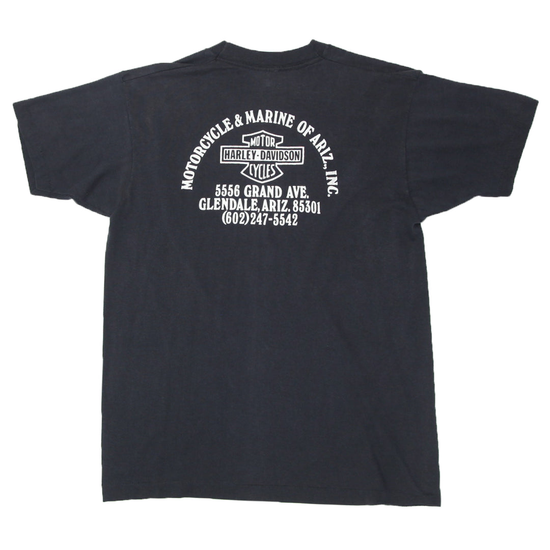 Vintage 3D Emblem Harley Davidson Motorcycle & Marine T-Shirt S.Stitch Made In USA XL