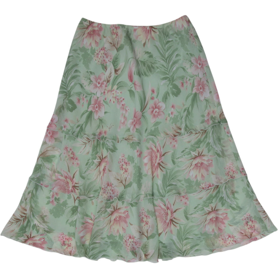 Y2K Ladies Alfred Dunner Skirt Green Floral Pattern Polyester