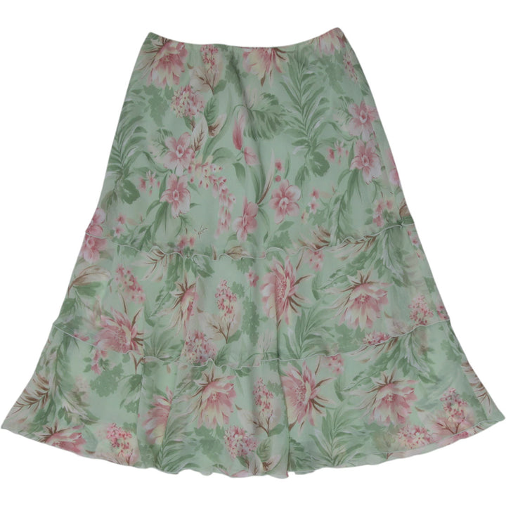 Y2K Ladies Alfred Dunner Skirt Green Floral Pattern Polyester