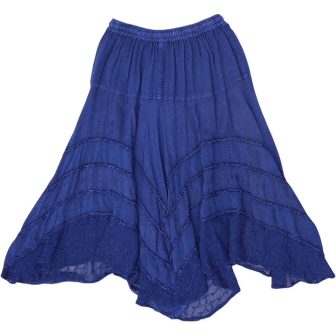 Y2K Ladies Embroidered Boho Navy Blue Midi Skirt Free size | Migration_Skirts - Side View | Fashion Rerun