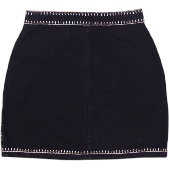 Y2K Ladies Black Embroidered Floral Button Up Mini Skirt Size 2 | Migration_Skirts - Side View | Fashion Rerun