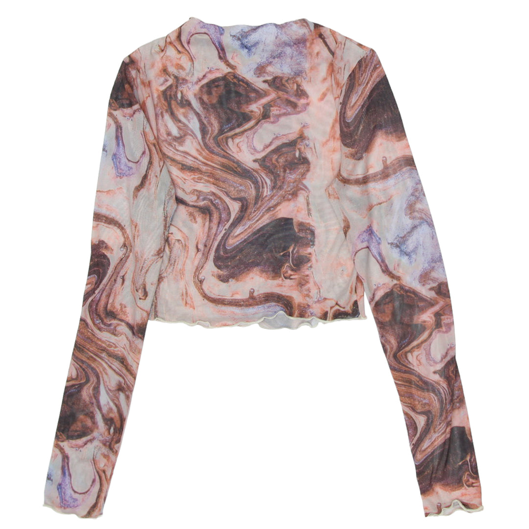 Y2K Mesh Printed Long Sleeve Top