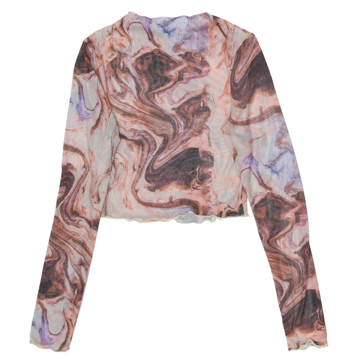 Y2K Mesh Printed Long Sleeve Top
