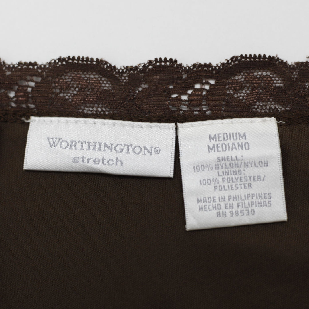 Y2K Ladies Worthington Camisole Brown Lace Stretchable Size M