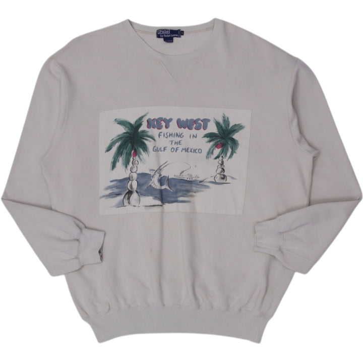 Vintage Polo By Ralph Lauren Sweatshirt Beige Graphic Beach Print L | Migration_Sweatshirt RL Collection | Fashion Rerun