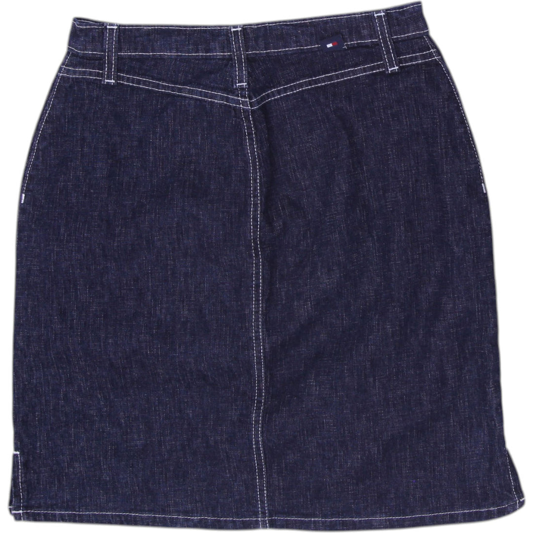 Y2K Ladies Tommy Hilfiger Denim Skirt Button Fly Indigo Contrast Stitch