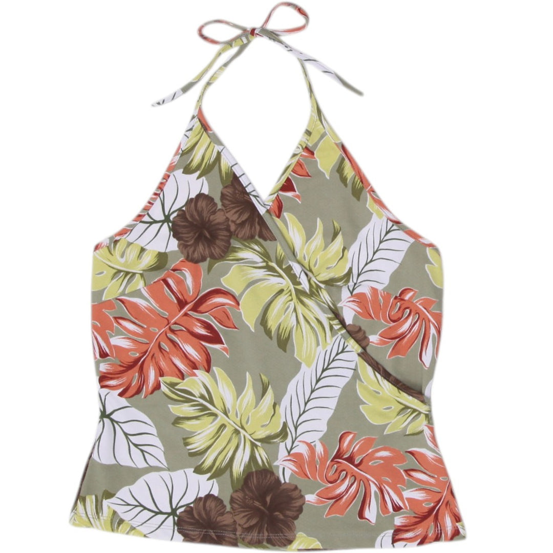 Y2K Ladies Unit U.S.A. Tropical Palm Leaf Halter Top Size L