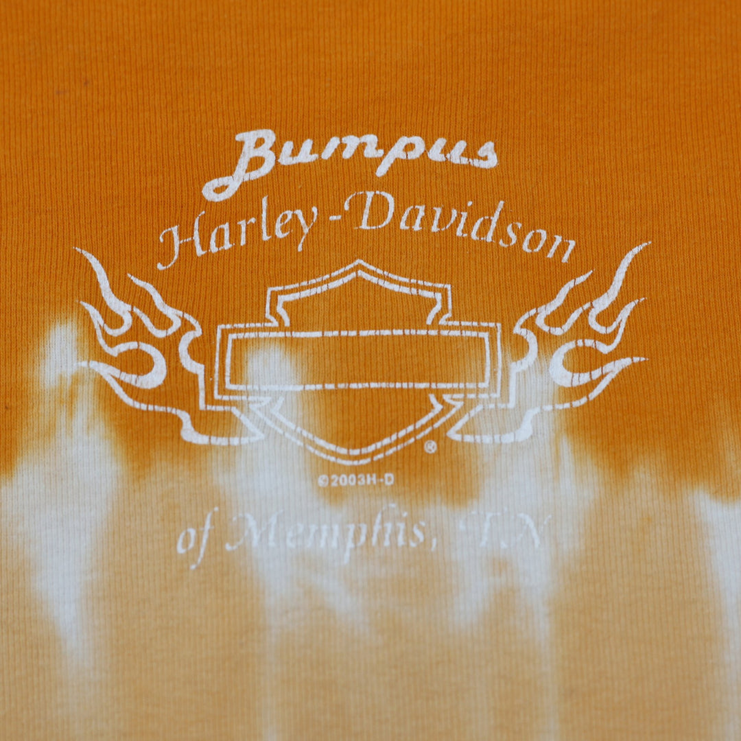 Y2K Ladies Harley Davidson T-Shirt Orange Tie Dye Graphic Size M