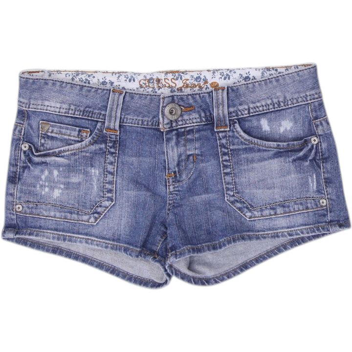 Ladies Guess Denim Shorts Washed Blue Distressed Style