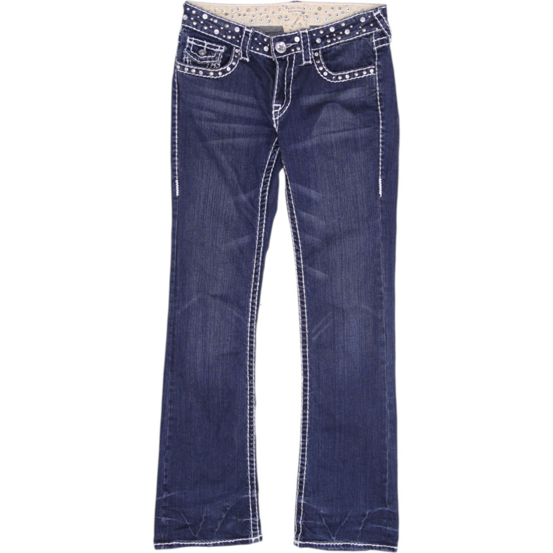 Y2K Ladies LA Idol USA Studded Thick Stitch Bootcut Jeans Size 5
