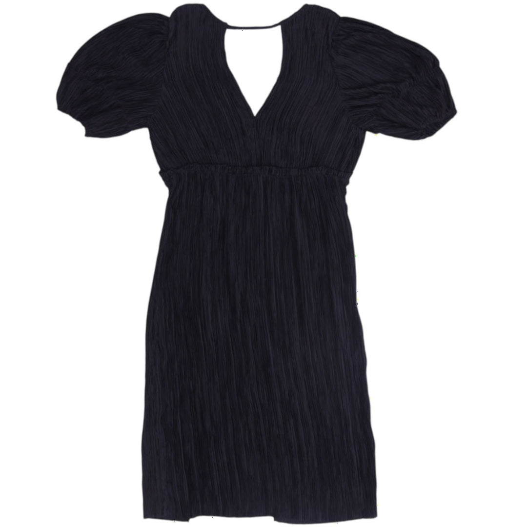 Y2K Ladies Anthropologie Crinkle Pleated V-Neck Puff Sleeve Midi Dress Size XS