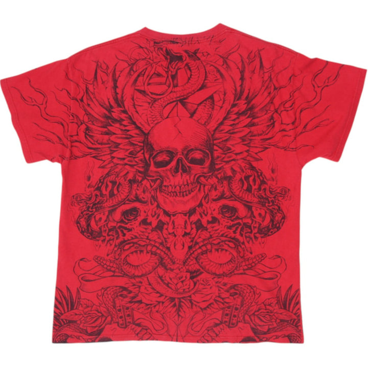Mens Delta Pro Weight Grunge Skull Snake Flames Graphic T-Shirt Size L