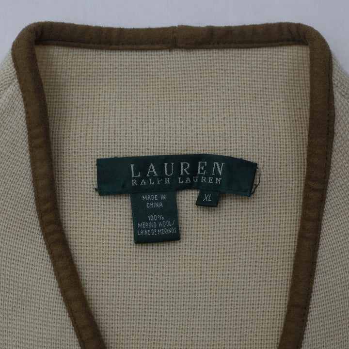 Vintage Ladies Ralph Lauren Cardigan Cream Wool Buttoned Contrast Trim Size XL | Migration_Knitwear & Sweater | Fashion Rerun