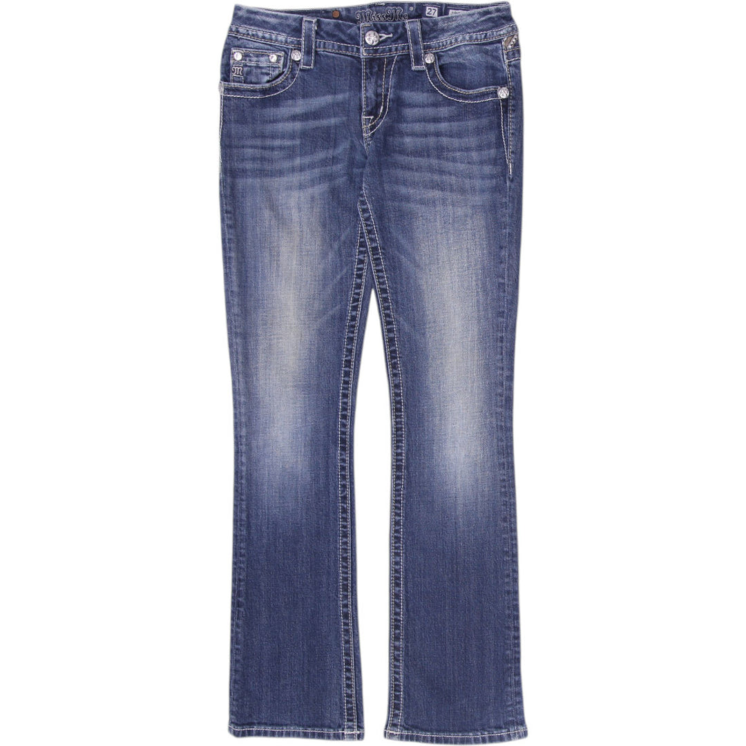 Y2K Ladies Miss Me Jeans Medium Blue Slim Boot Embellished Denim Size 27