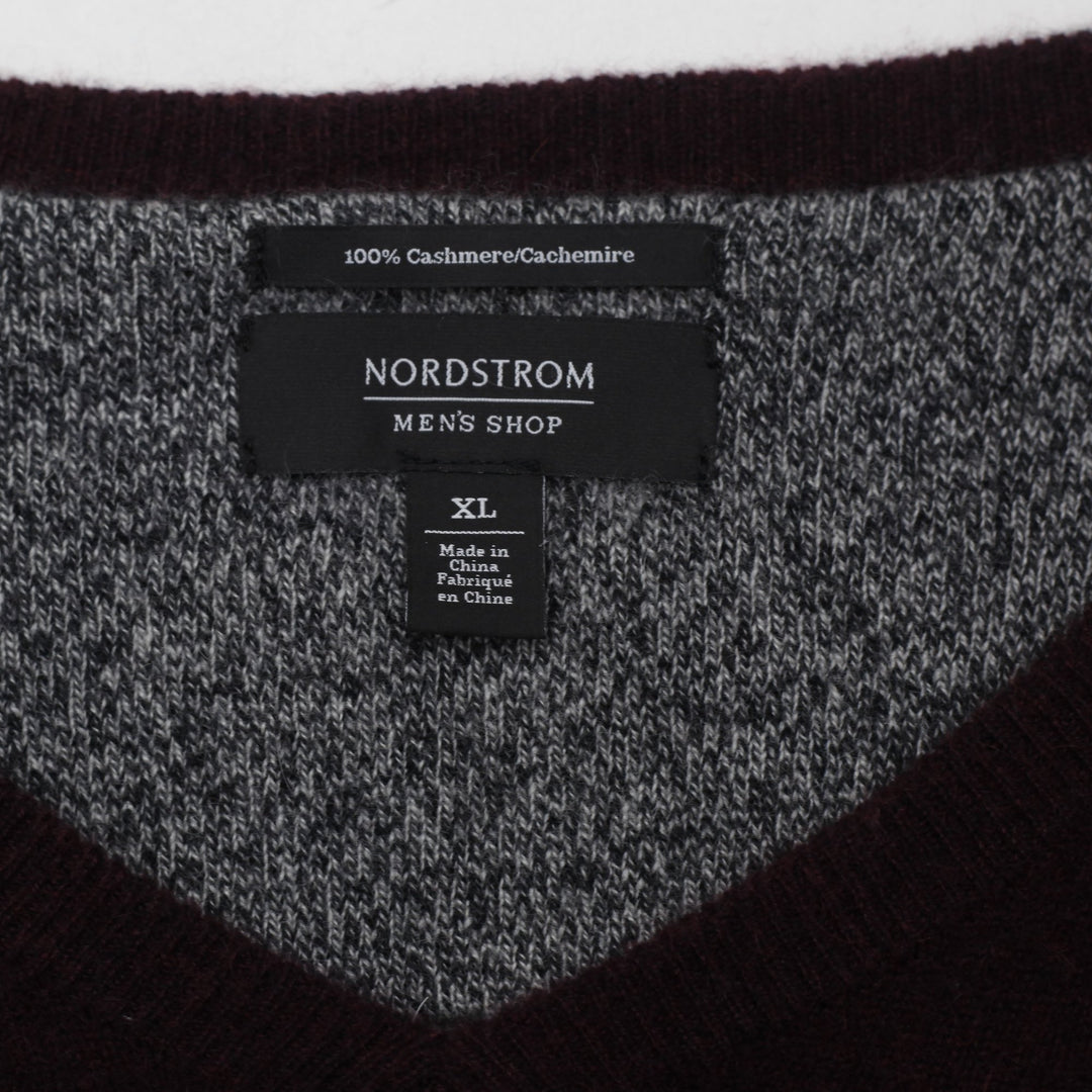 Mens Nordstrom 100% Cashmere Sweater Maroon V-Neck Knitwear XL