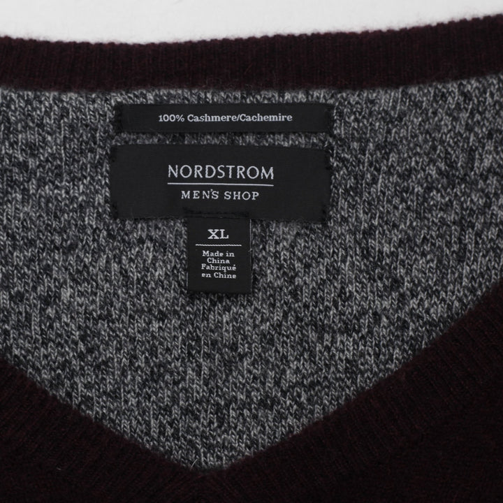 Mens Nordstrom 100% Cashmere Sweater Maroon V-Neck Knitwear XL