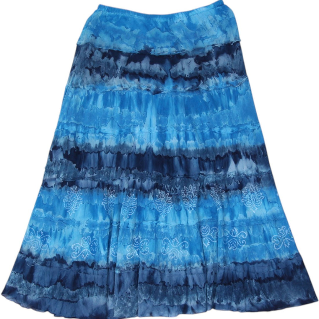 Y2K Ladies Dressbarn Petite Blue Tie Dye Flared Skirt