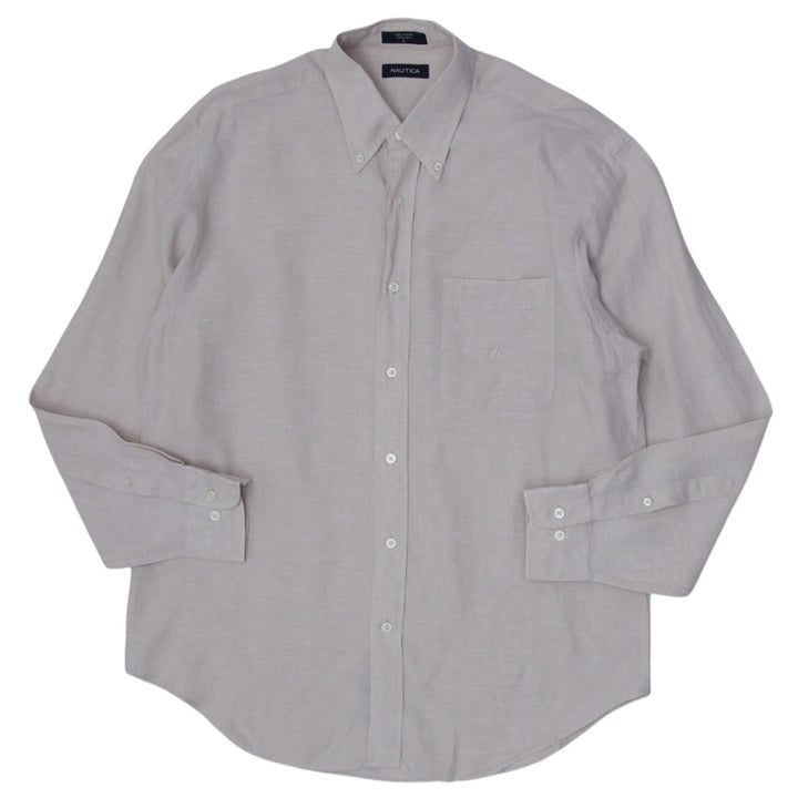 Men’s Nautica linen shirt with lightweight breathable fabric and classic button-up design